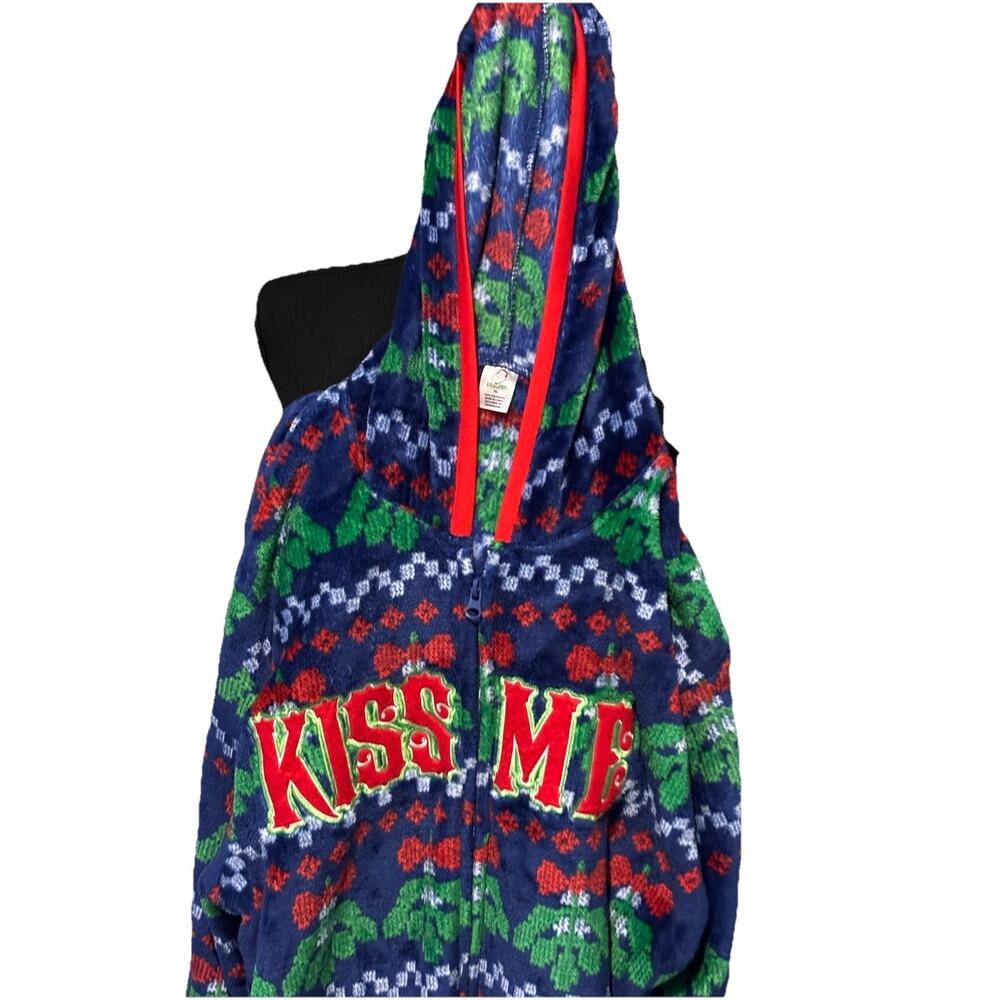 Mens Kiss Me Mistletoe Christmas Minky Fleece Union Sleeper Pj’s Drop Pant Sz XL - Picture 6 of 6